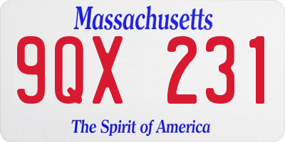 MA license plate 9QX231