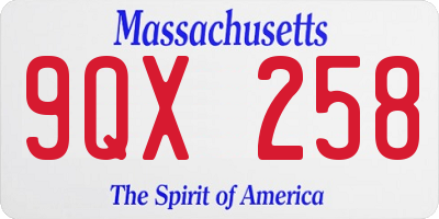 MA license plate 9QX258