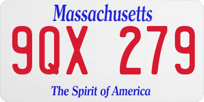 MA license plate 9QX279
