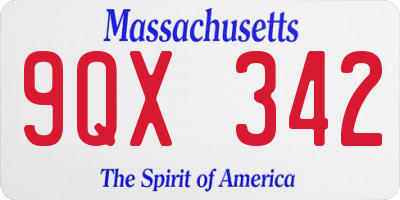 MA license plate 9QX342