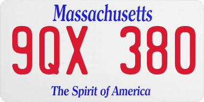 MA license plate 9QX380