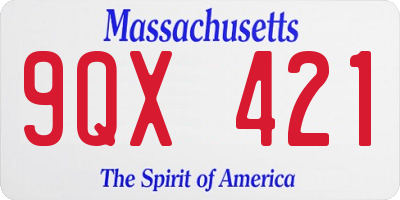 MA license plate 9QX421