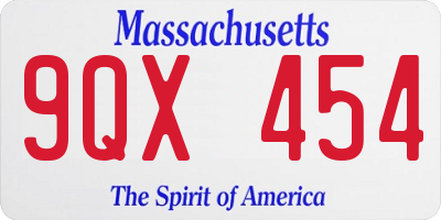 MA license plate 9QX454