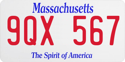 MA license plate 9QX567