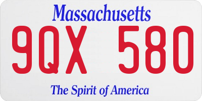 MA license plate 9QX580