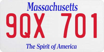 MA license plate 9QX701