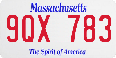 MA license plate 9QX783