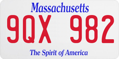 MA license plate 9QX982