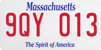 MA license plate 9QY013