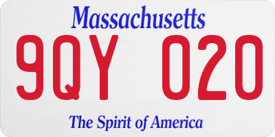 MA license plate 9QY020
