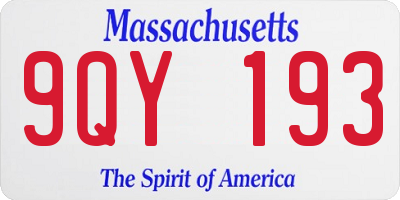 MA license plate 9QY193