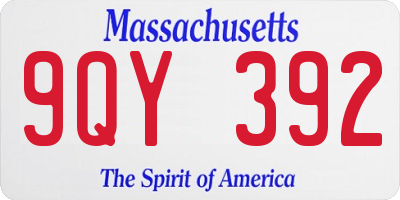 MA license plate 9QY392