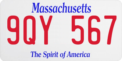 MA license plate 9QY567