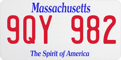 MA license plate 9QY982