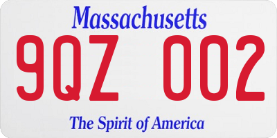 MA license plate 9QZ002