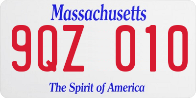 MA license plate 9QZ010