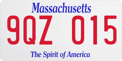 MA license plate 9QZ015