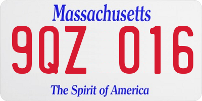MA license plate 9QZ016
