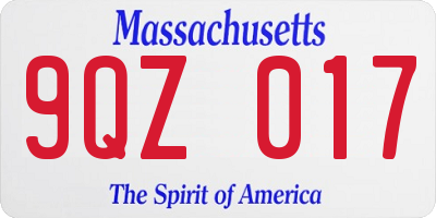 MA license plate 9QZ017