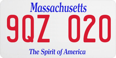 MA license plate 9QZ020