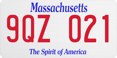 MA license plate 9QZ021