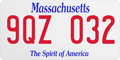 MA license plate 9QZ032
