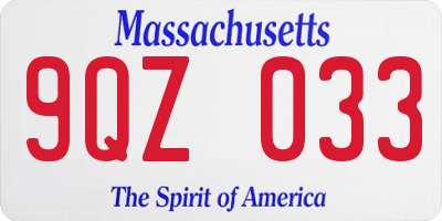 MA license plate 9QZ033