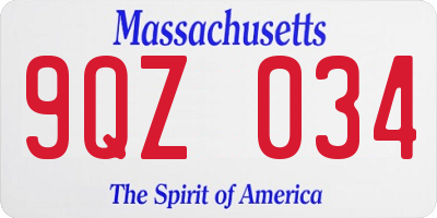 MA license plate 9QZ034
