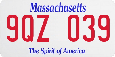 MA license plate 9QZ039