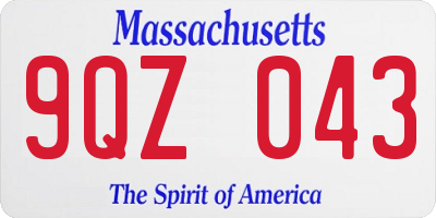 MA license plate 9QZ043