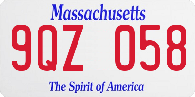 MA license plate 9QZ058