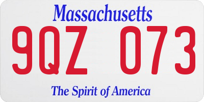 MA license plate 9QZ073