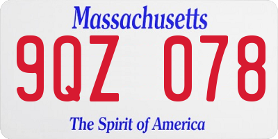 MA license plate 9QZ078