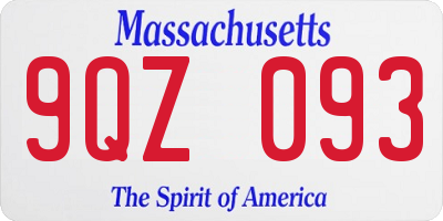 MA license plate 9QZ093
