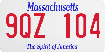 MA license plate 9QZ104