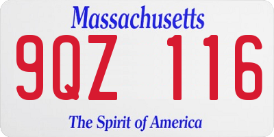 MA license plate 9QZ116