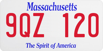 MA license plate 9QZ120