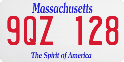 MA license plate 9QZ128