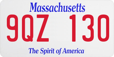 MA license plate 9QZ130
