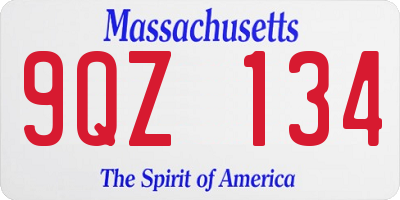 MA license plate 9QZ134