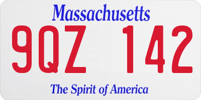 MA license plate 9QZ142