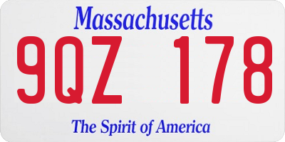 MA license plate 9QZ178