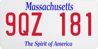 MA license plate 9QZ181