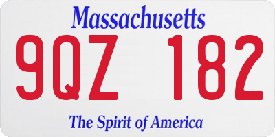 MA license plate 9QZ182