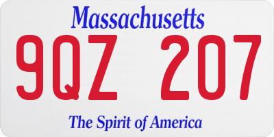 MA license plate 9QZ207