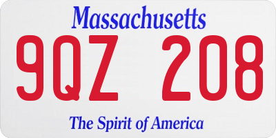 MA license plate 9QZ208