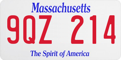 MA license plate 9QZ214
