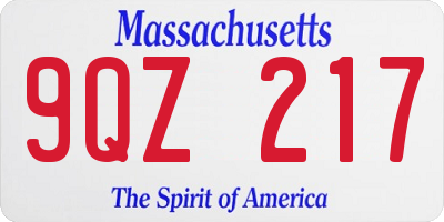 MA license plate 9QZ217