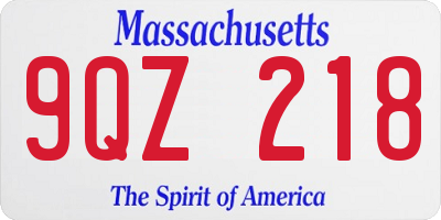 MA license plate 9QZ218
