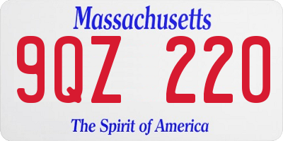 MA license plate 9QZ220